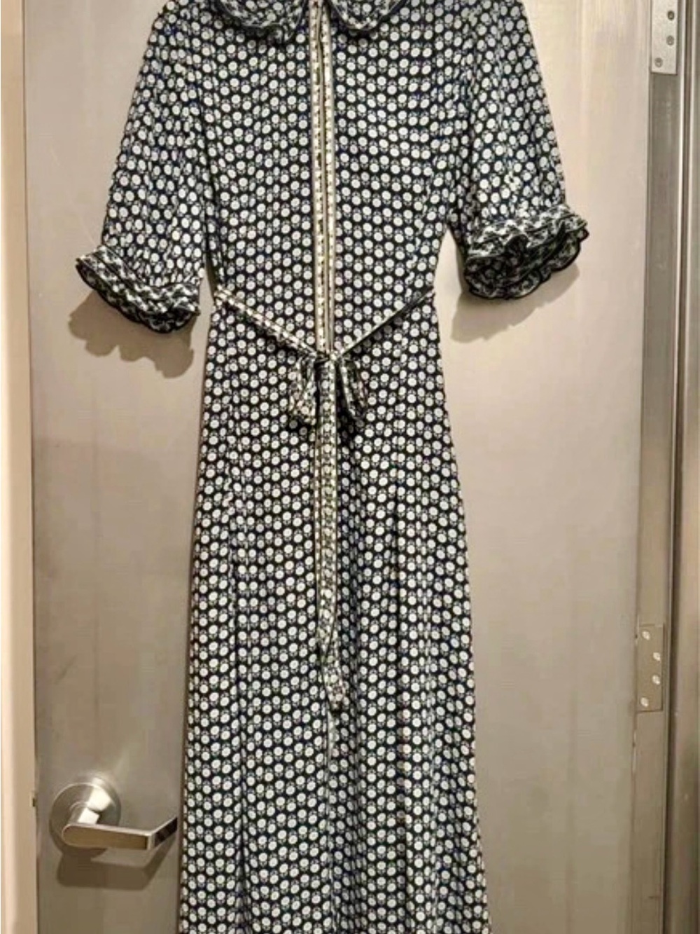 Max Studio Navy and White daisy floral Maxi Dress with Tie Waist
